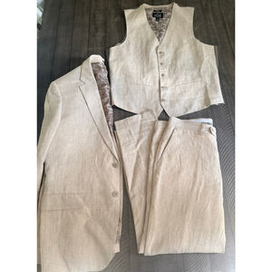 Joseph Abboud JOE Just One Earth 100% Linen 3-Piece Suit Beige Tan 42 28 LG